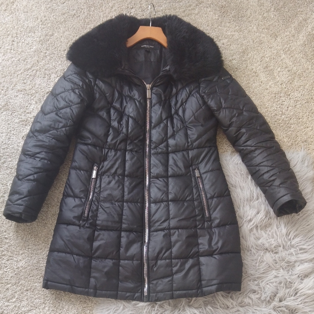 Kenneth Cole Black Quilted Puffer Coat